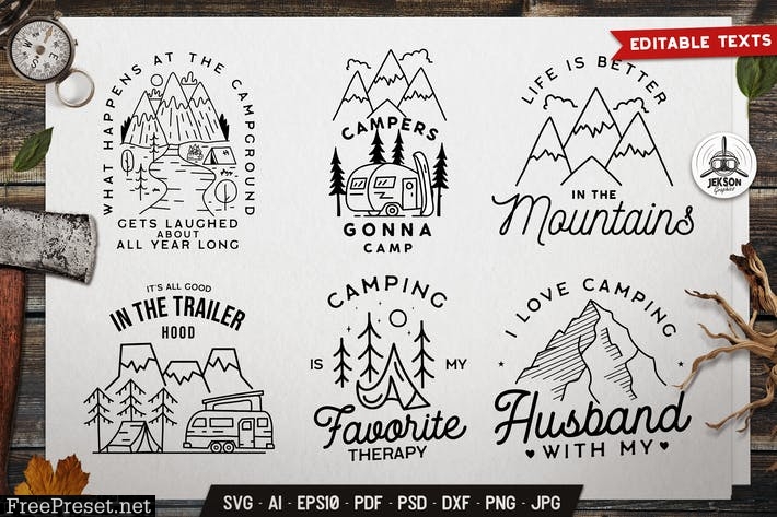 Camping Designs Bundle, Retro Adventure Labels YY3AWPX