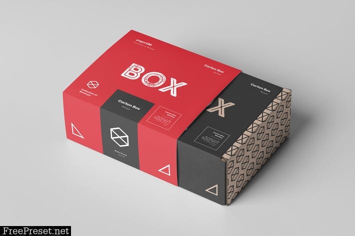 Carton Box Mockup 95x85x42 & Wrapper