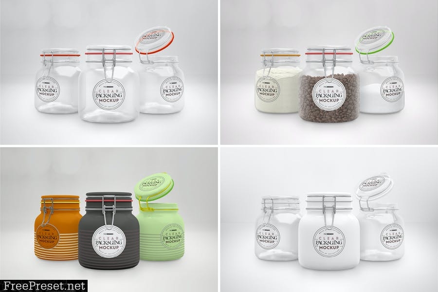 Clear 1liter Mason Clip Jars Mockup