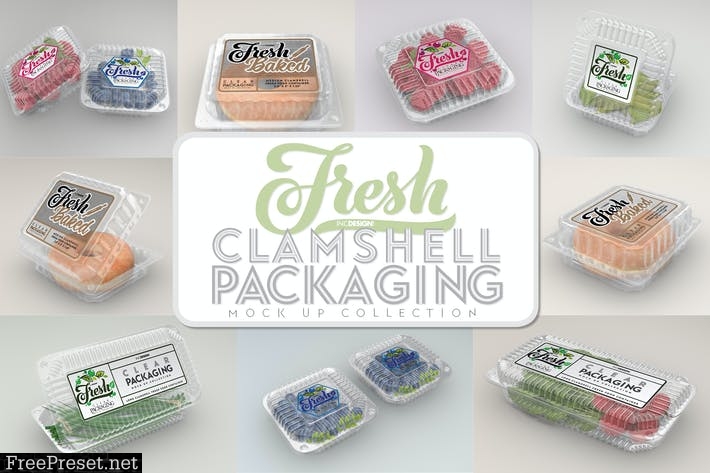 Clear Clamshell Containers Fresh Packaging Mockups GCVXCS