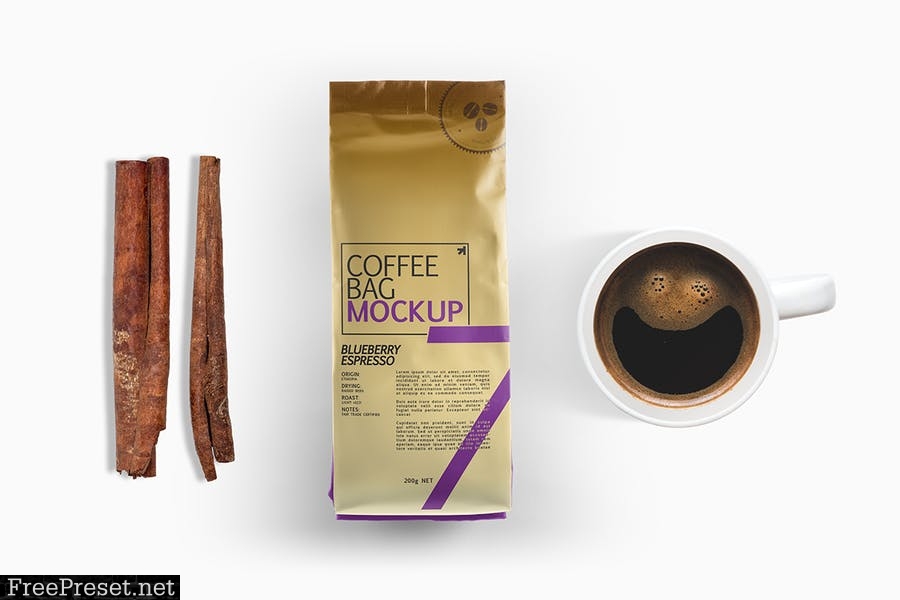 Coffee Bag Packaging Mockup M9BT2Z