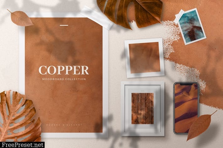 Copper Realistic Moodboard Mockups