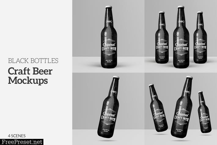 Craft Beer Black Bottle Mockups