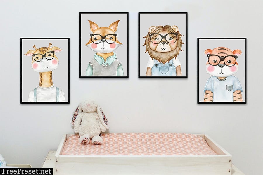 Cute Animal With Glasses Watercolor 6H6T9UX