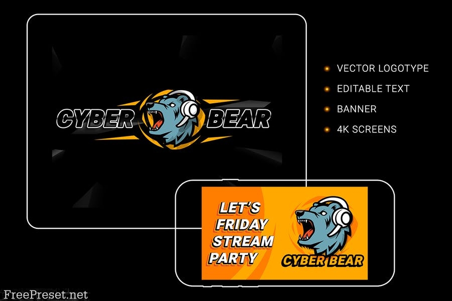 Cyber bear logotype with banner WF9XLZT