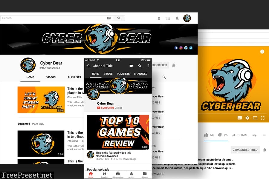 Cyber bear logotype with banner WF9XLZT