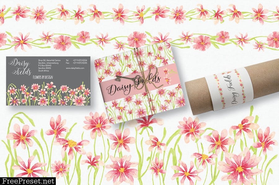 Daisy Fields Watercolor Clip Art Bundle RMJ9F35