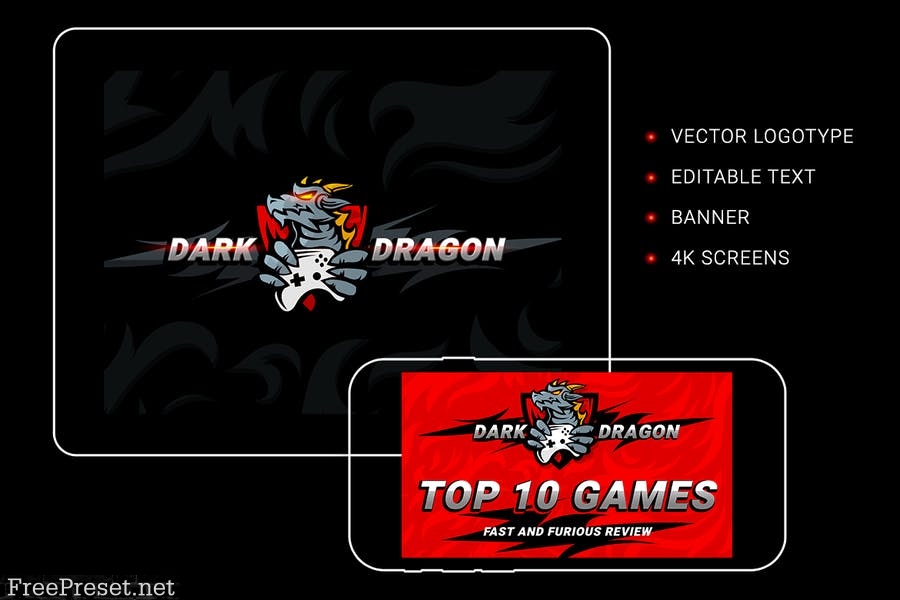 Dark dragon logotype with banner NQ3C8CR