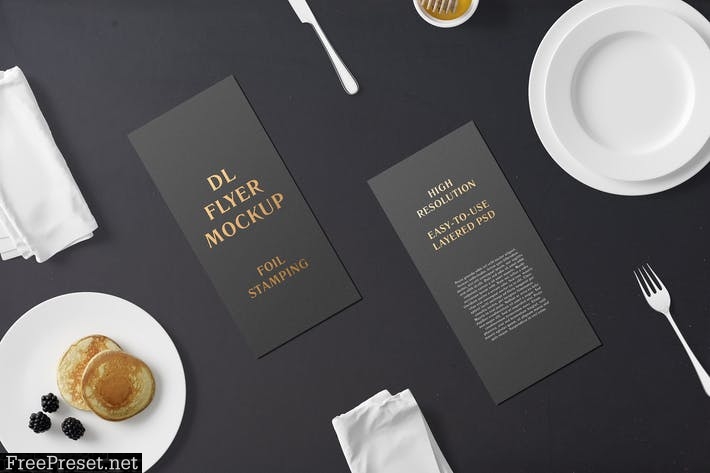 DL Flyer With Foil Stamping Mockup - Breakfast Set