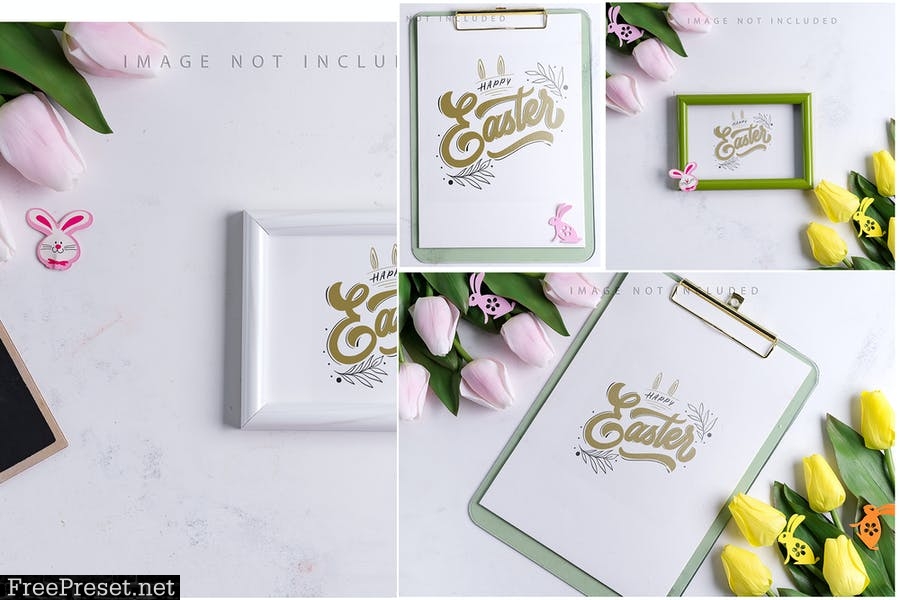 Easter Invitation Mockups on stone