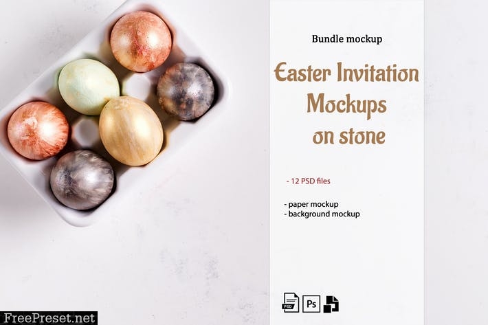 Easter Invitation Mockups on stone