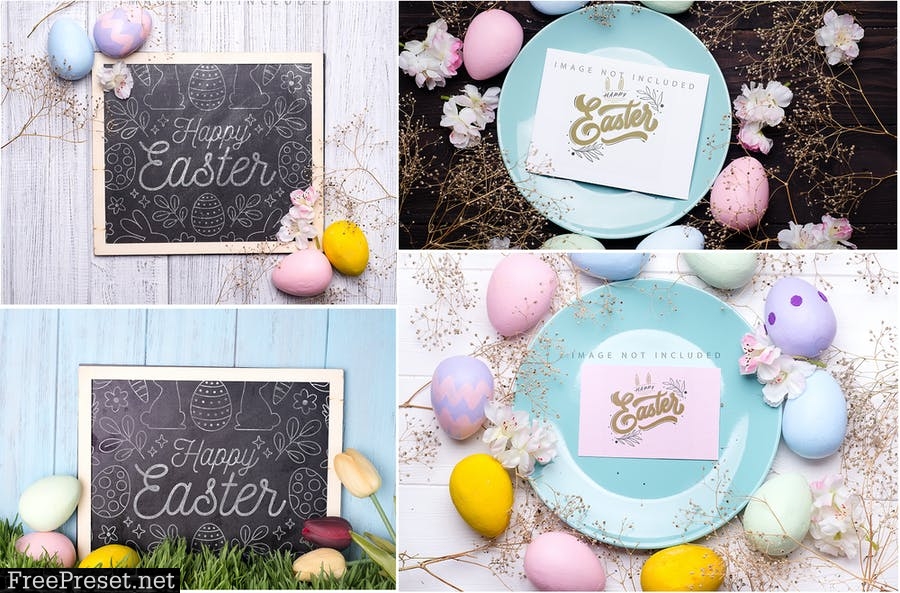 Easter Invitation Mockups on wooden