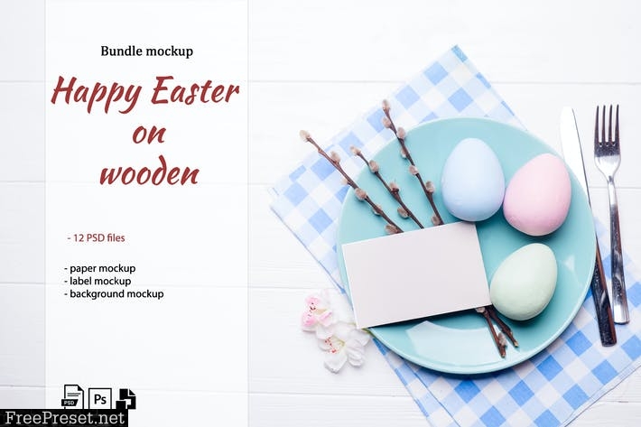 Easter Invitation Mockups on wooden