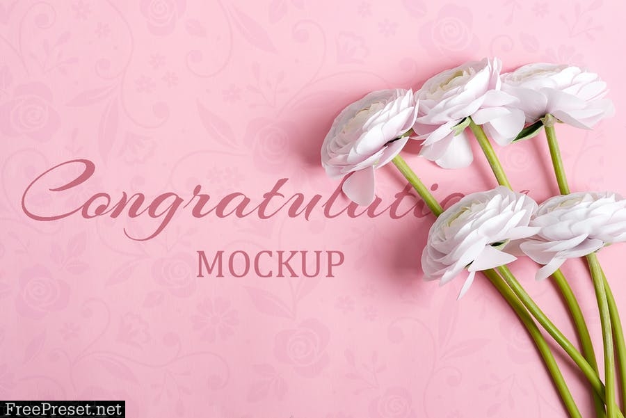 Eustoma flowers on pink. Mockup set