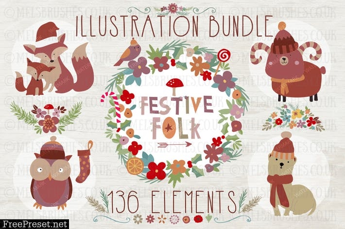 Festive Folk Illustration Bundle EQY7W5