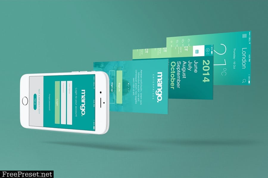 Five iPhone 6 Perspective App Screen Mockups