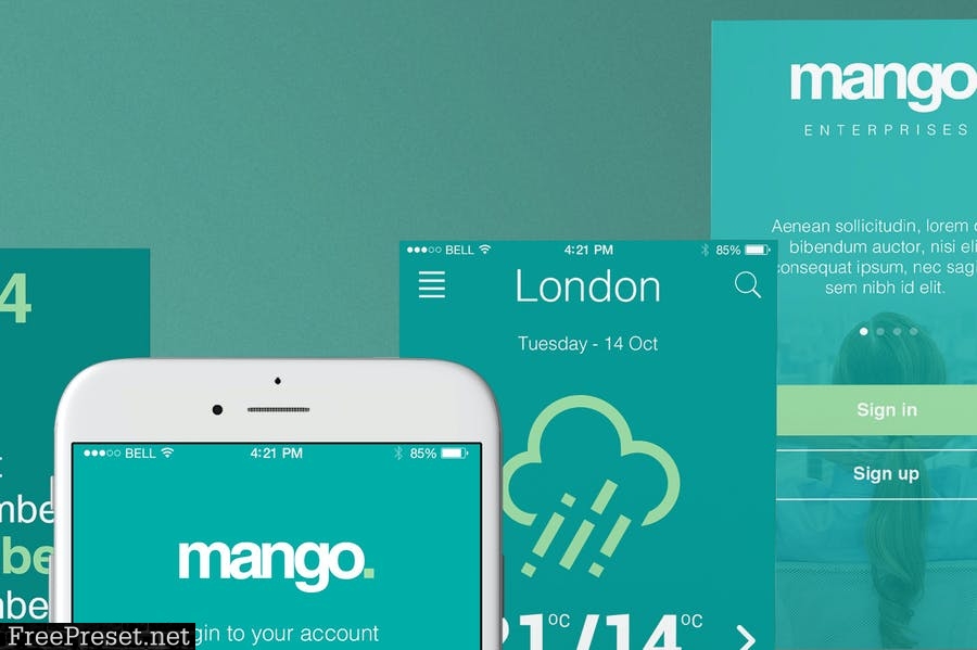 Five iPhone 6 Perspective App Screen Mockups