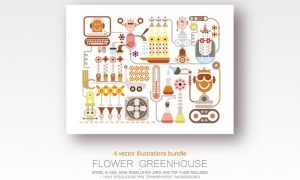 Flower Greenhouse bundle of 4 vector illustrations KULRKG