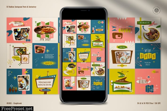 Food Instagram Mid Century Social Media Pack 5KGA6Q9