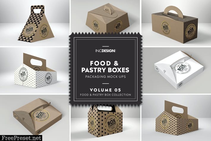 Food Pastry Boxes Vol.5:Carrier Boxes Mockups UL7HBU