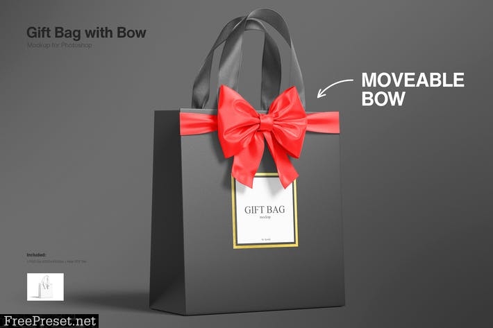 Gift Bag with Ribbon and Bow Mockup