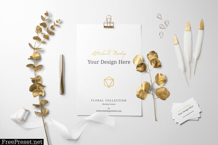 Golden Floral Branding Mockup