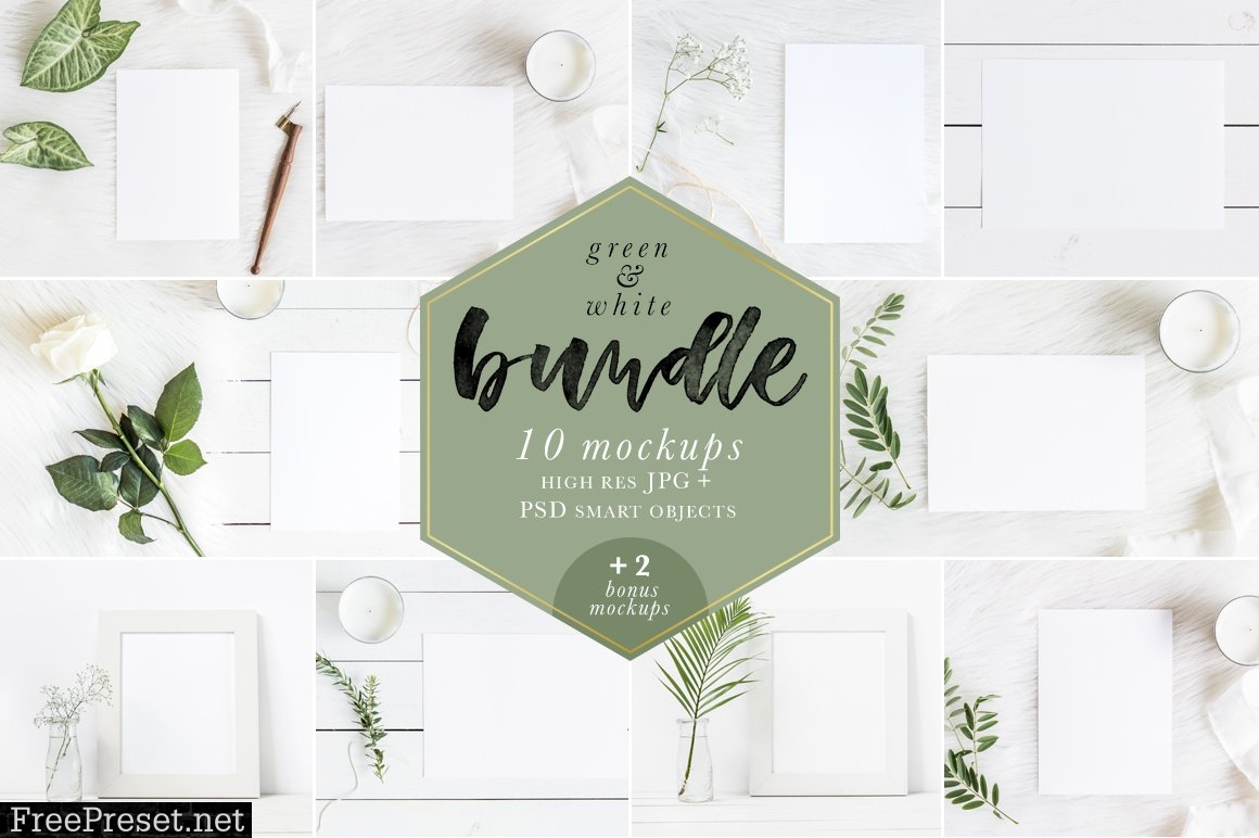 Green & White Mockups Bundle + Bonus 1485171