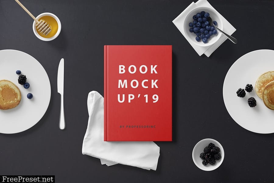 Hard Cover Book Mockup - Breakfast Set