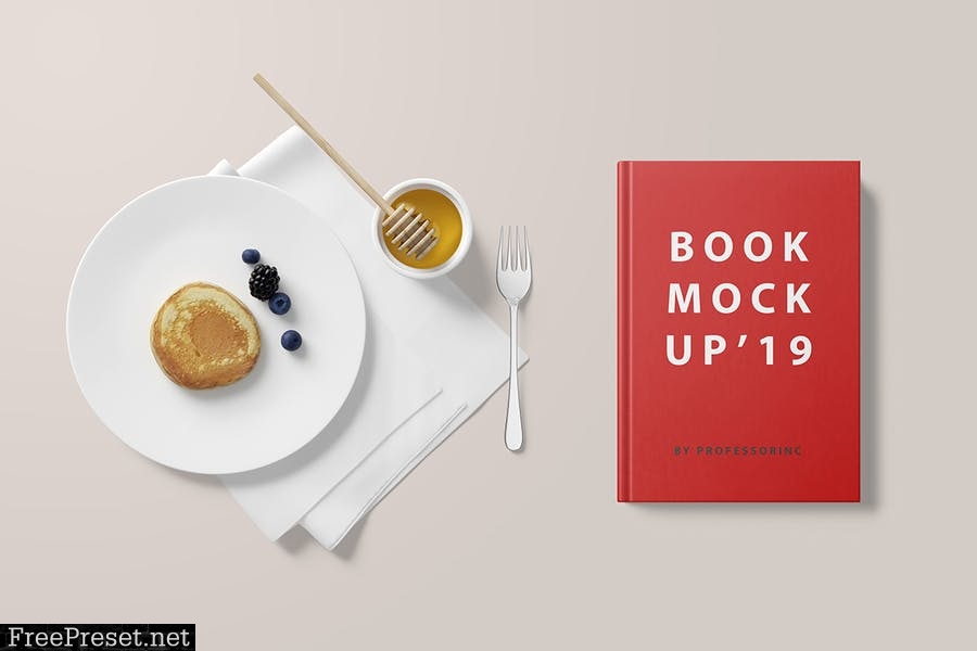 Hard Cover Book Mockup - Breakfast Set