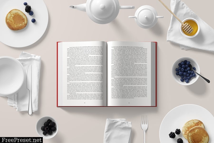 Hard Cover Book Mockup - Breakfast Set