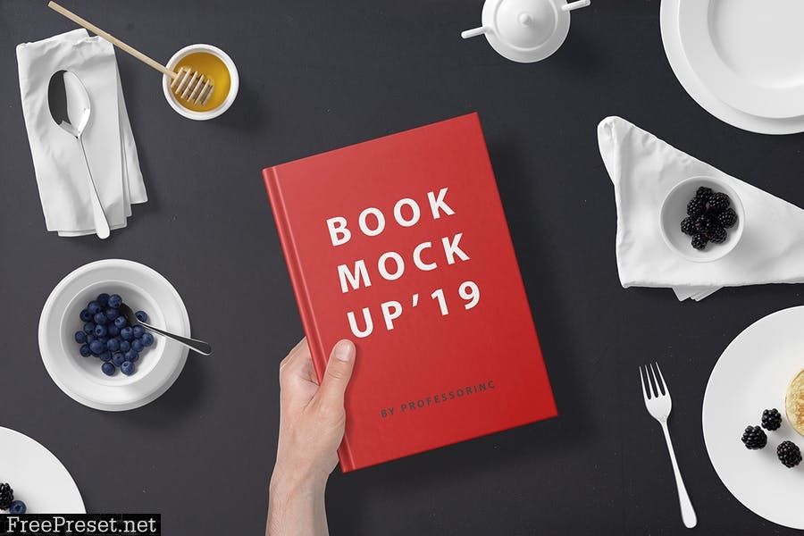 Hard Cover Book Mockup - Breakfast Set