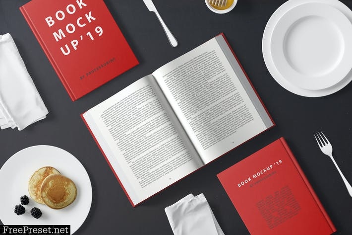 Hard Cover Book Mockup - Breakfast Set