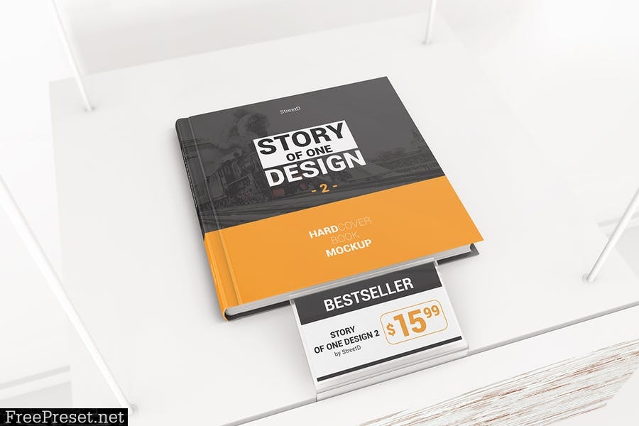 Hardcover Square Book With Price Tag Mockups ES8J6X