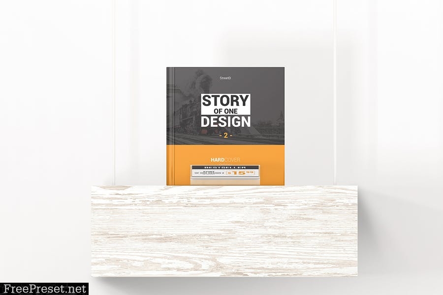 Hardcover Square Book With Price Tag Mockups ES8J6X