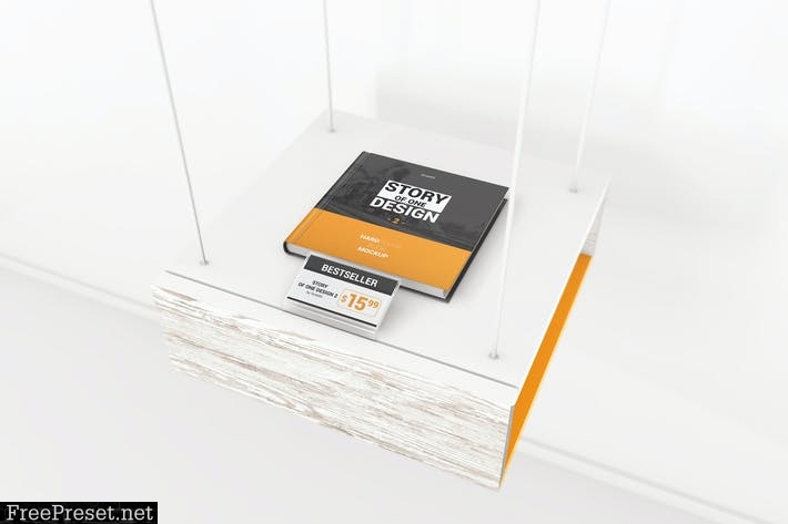 Hardcover Square Book With Price Tag Mockups ES8J6X