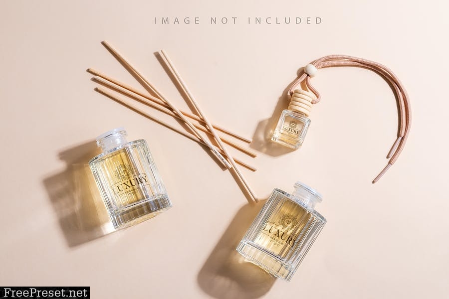 Home fragrance bottle set mockup