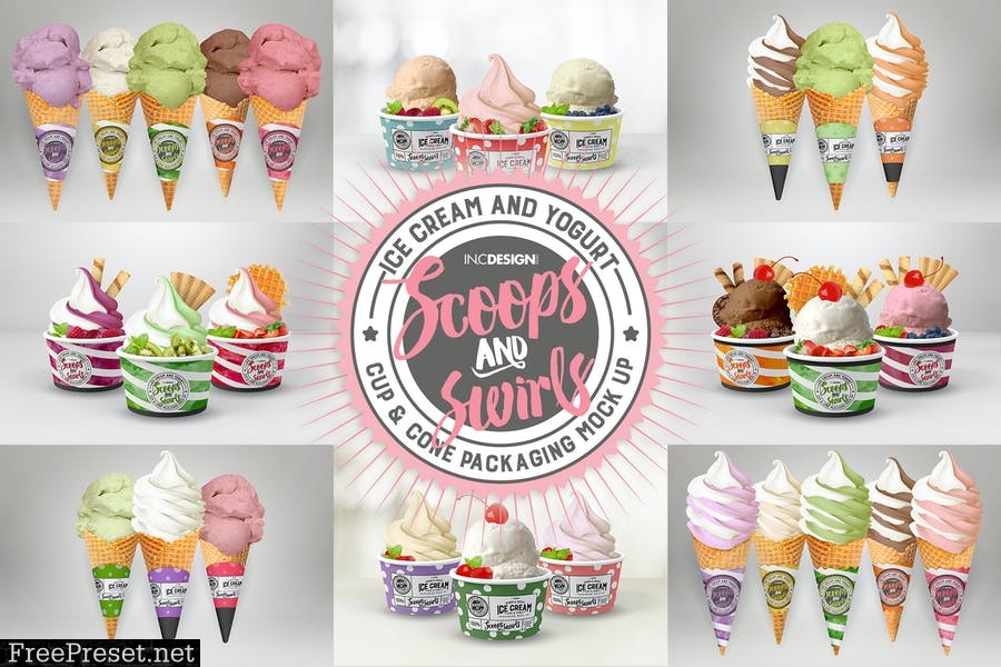 Download Ice Cream Or Yogurt Cup And Cone Packaging Mock Up