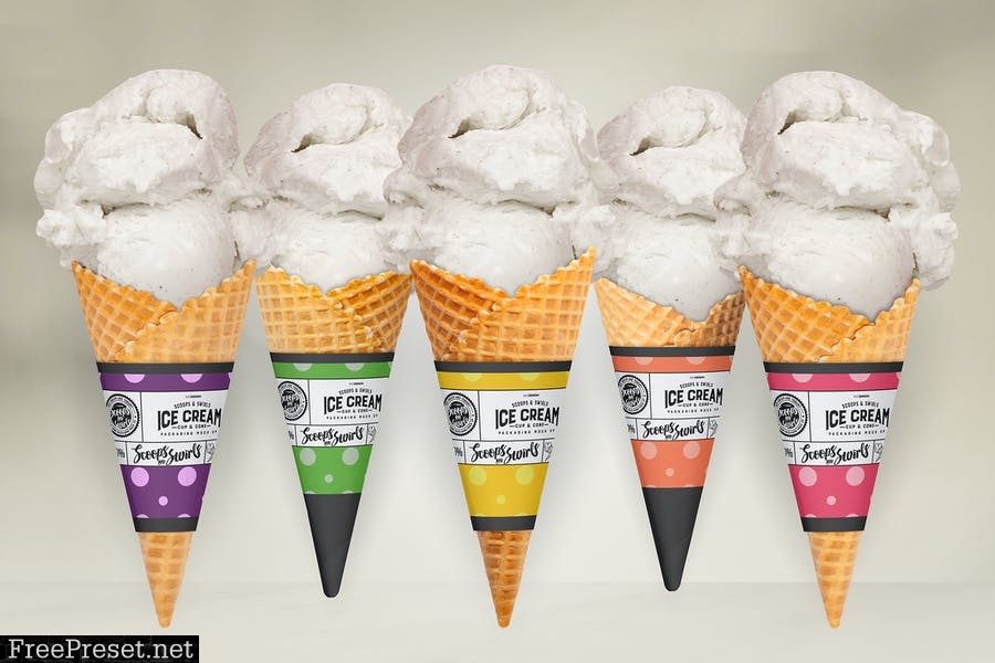 Ice Cream or Yogurt Cup and Cone Packaging Mock Up