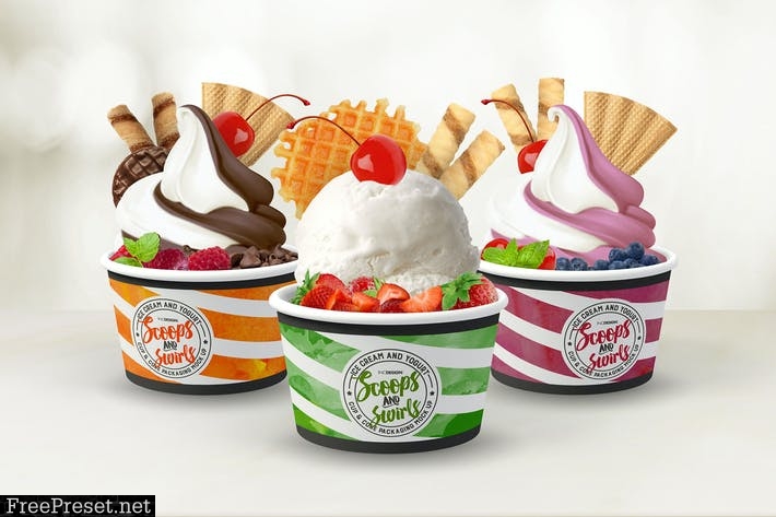 Ice Cream or Yogurt Cup and Cone Packaging Mock Up