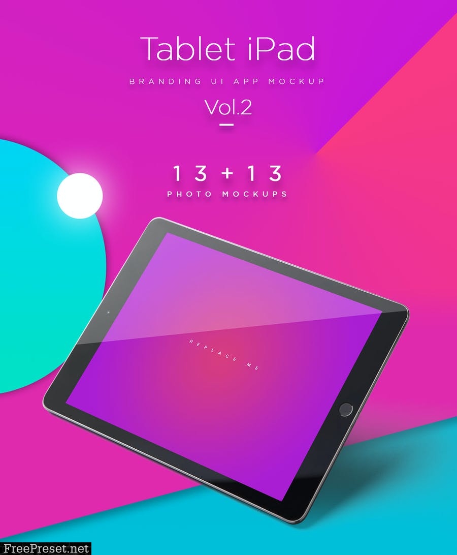 iPad Tablet UI Mockups - Vivid Backgrounds Vol.2