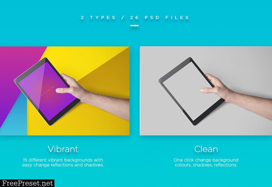 iPad Tablet UI Mockups - Vivid Backgrounds Vol.2