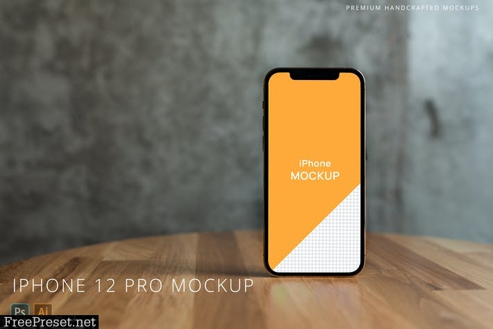 iPhone 12 Pro Mockup on Wooden Table Cafe Interior