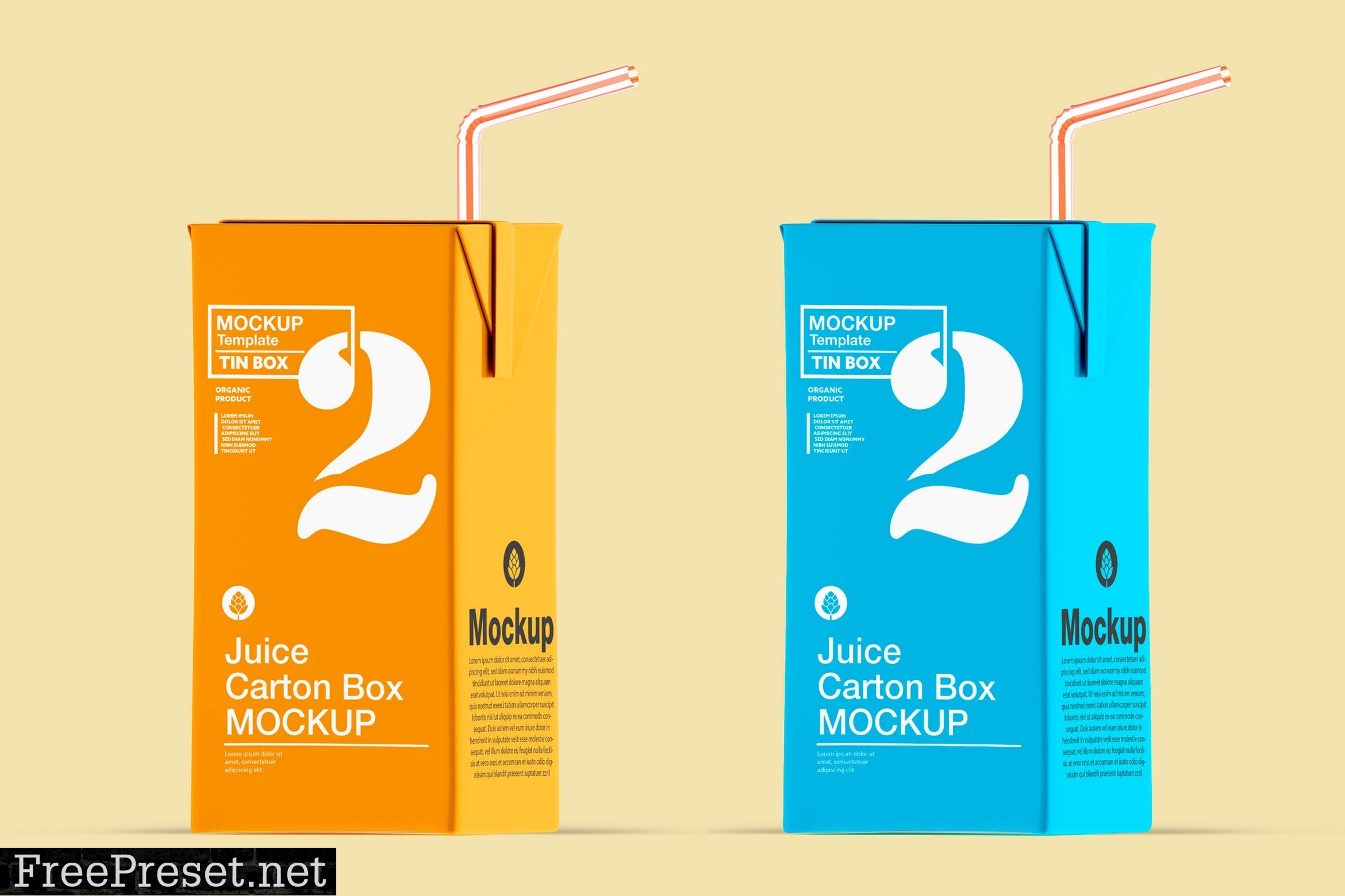 Juice Carton Box with Straw Mockup M7XE9KU