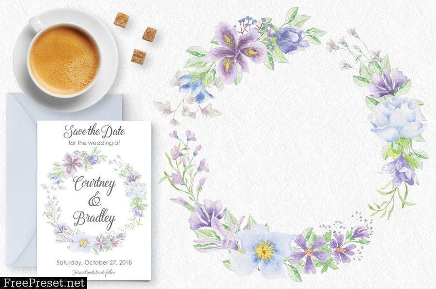 Lilac and Blue Watercolor Clip Art Bundle HJKAY9T