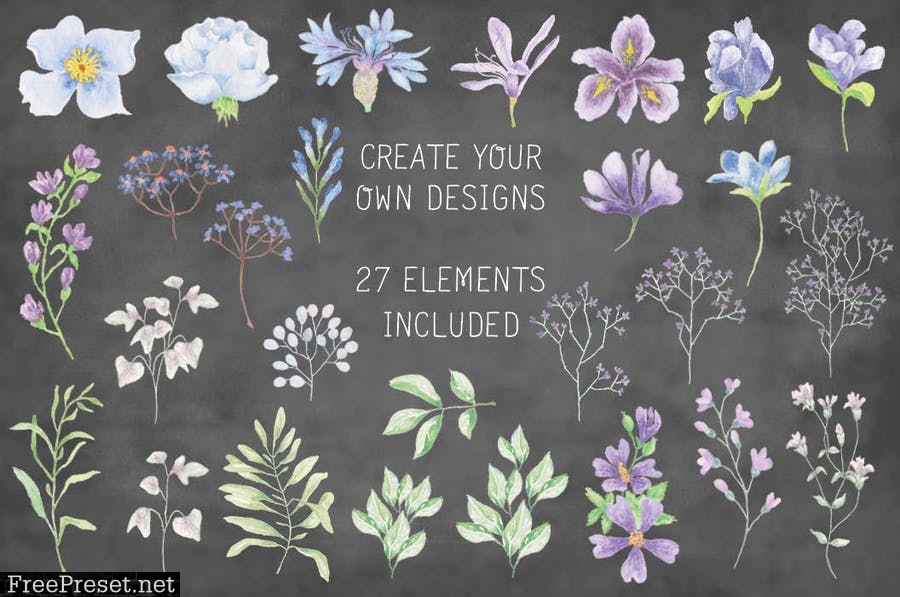 Lilac and Blue Watercolor Clip Art Bundle HJKAY9T