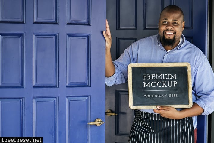 Man holding Open Sign Mockup