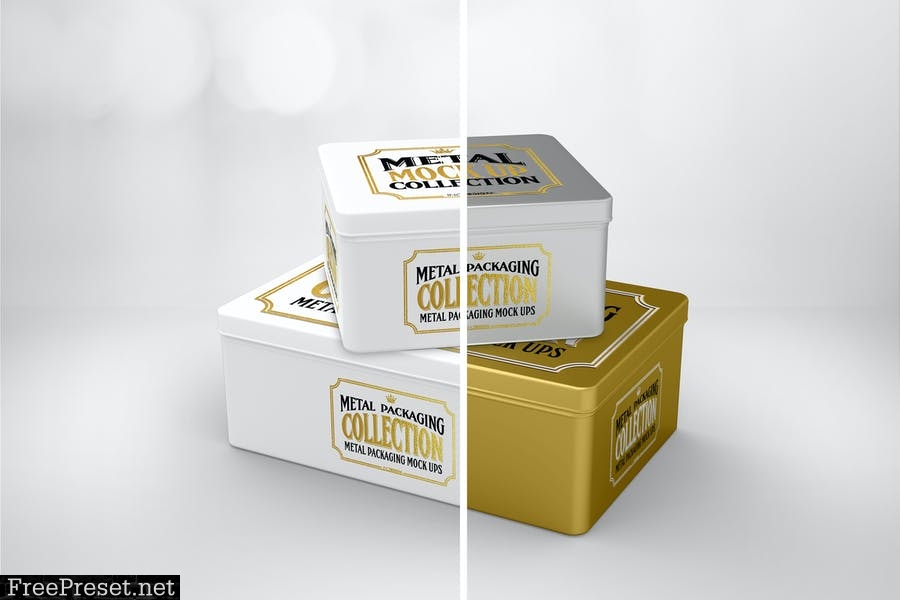 Metal Box Stack Packaging Mockup