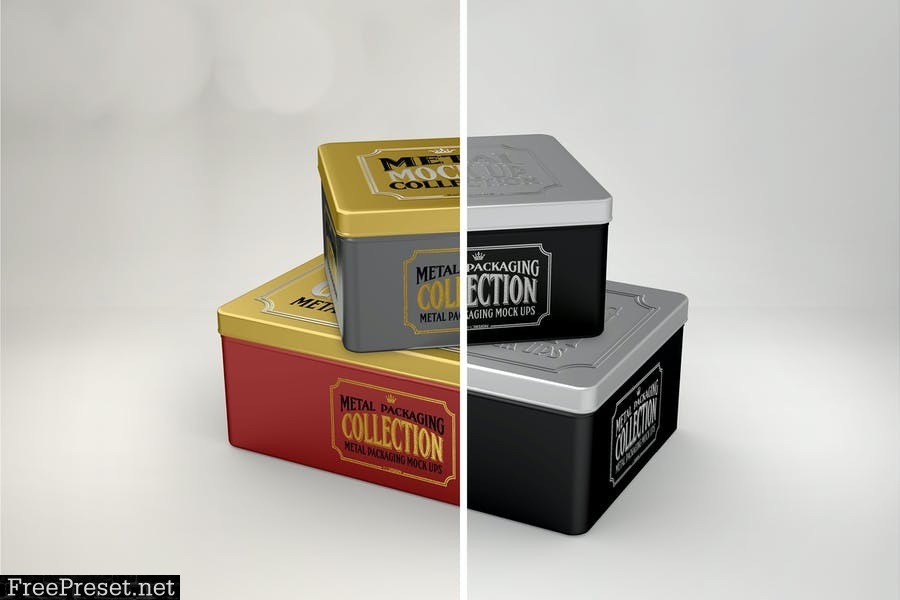 Metal Box Stack Packaging Mockup