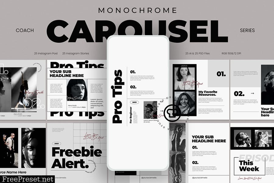 Monochrome Socia Media Post Carousel UHCA5DS