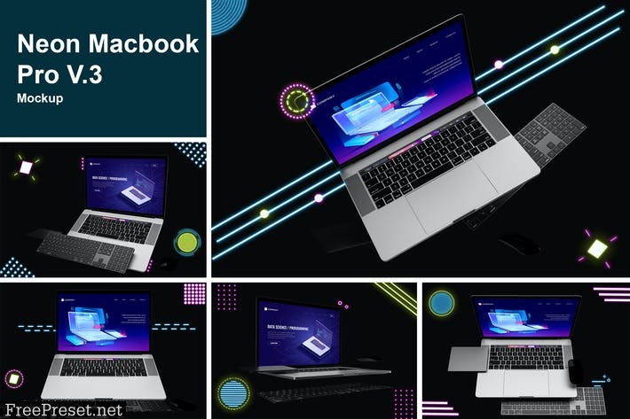 Neon Macbook Pro Mockup V.3